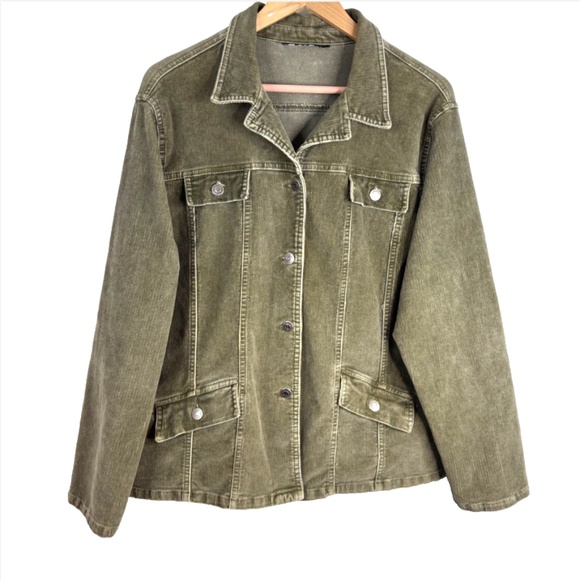 VTG 90s Sag Harbor Corduroy Jacket L Green Chore Coat Fall Retro Gilmore Friends - Picture 9 of 9